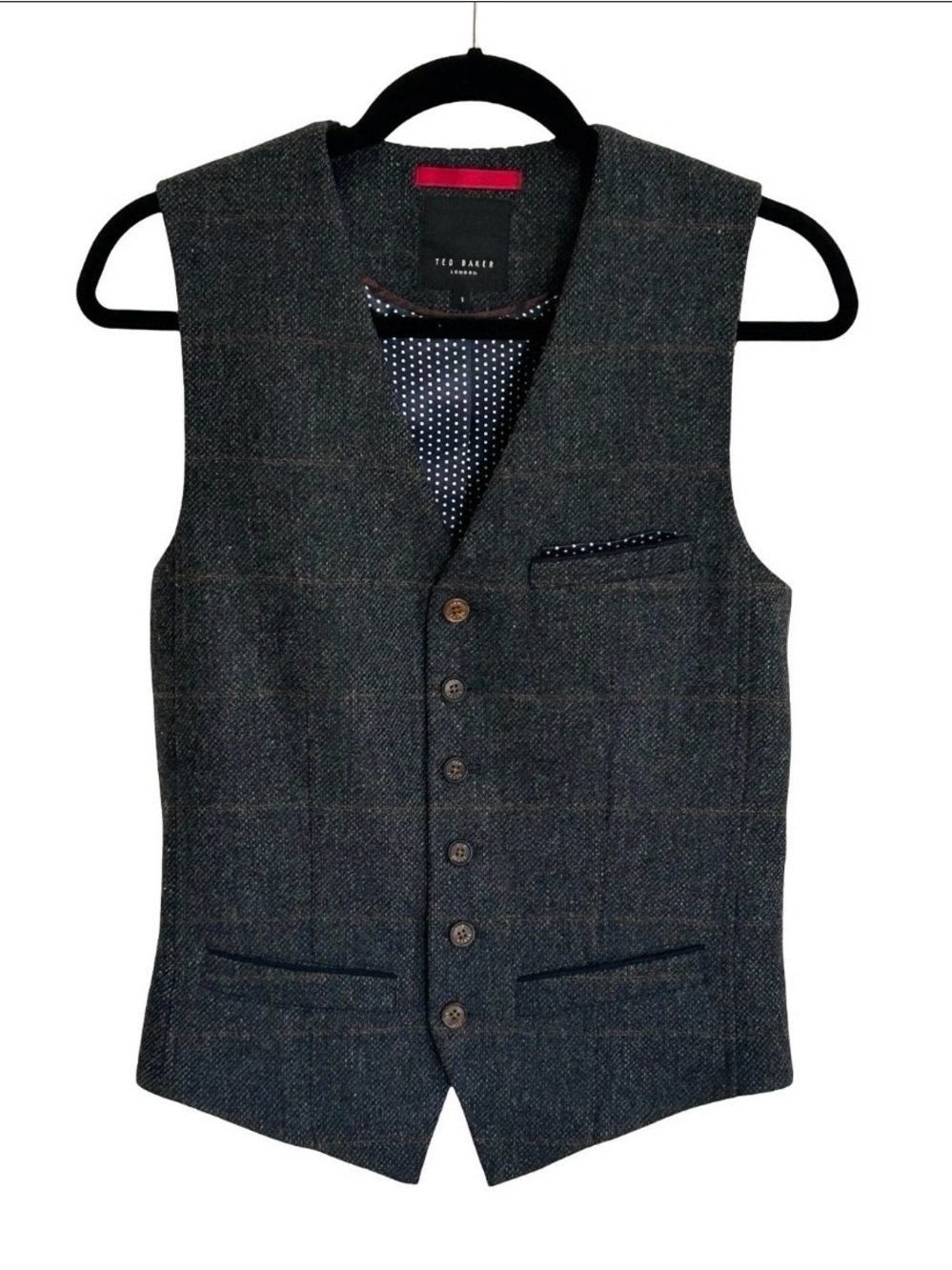 Ted Baker Charcoal Windowpane Wool Waistcoat Vest